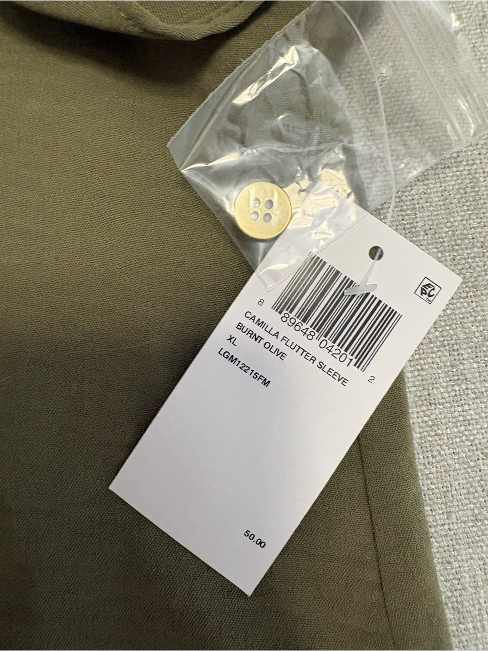 Olive Ruffle Sleeve Button-Front Blouse - Picture 5 of 7